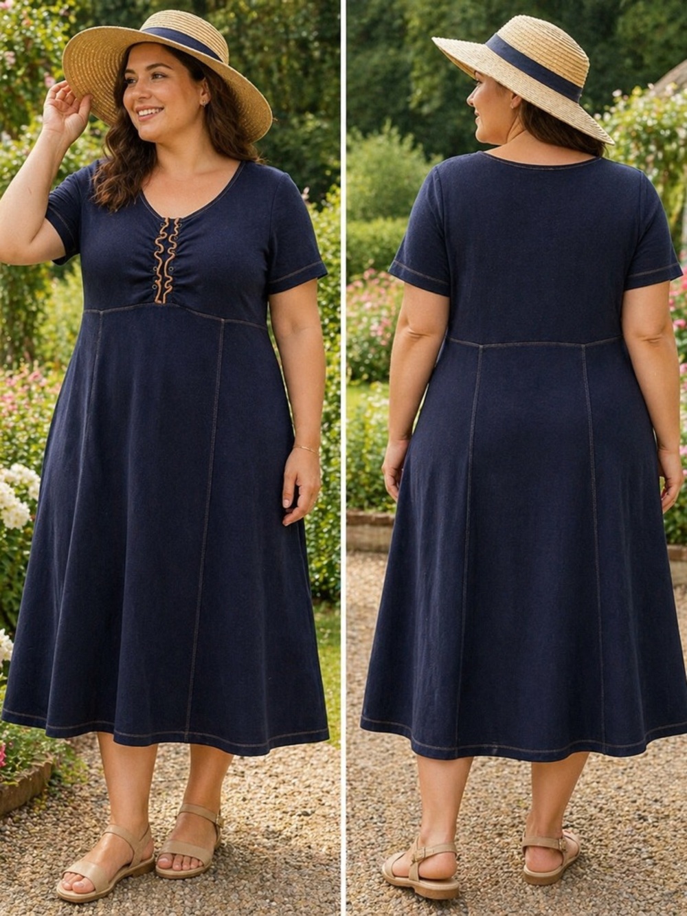 Classic Navy Short-Sleeve A-Line Dress - Picture 8 of 8
